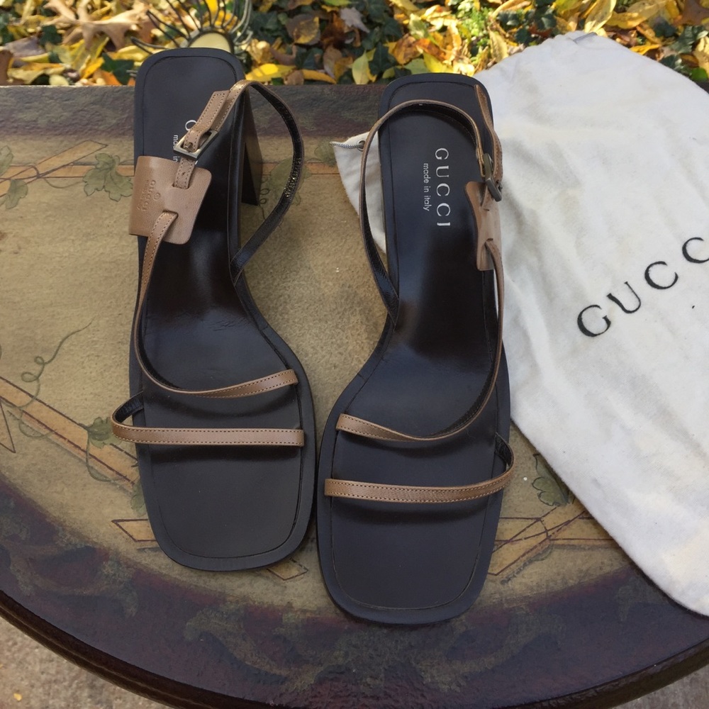 Gucci strappy sandals brown tan 9 w dust bag NEW